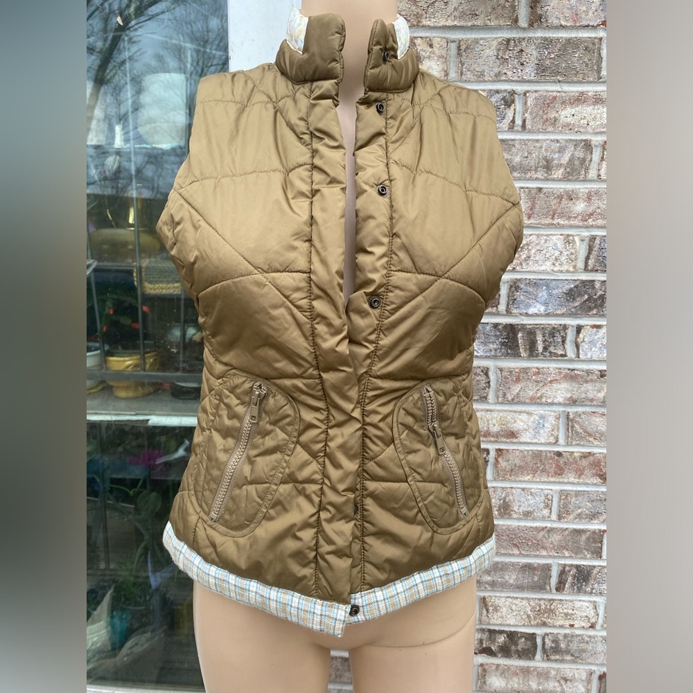 Y2K Wet Seal Brown/Olive Green Mixed Print Trim Puffer Sleeveless Vest XS - Picture 6 of 14